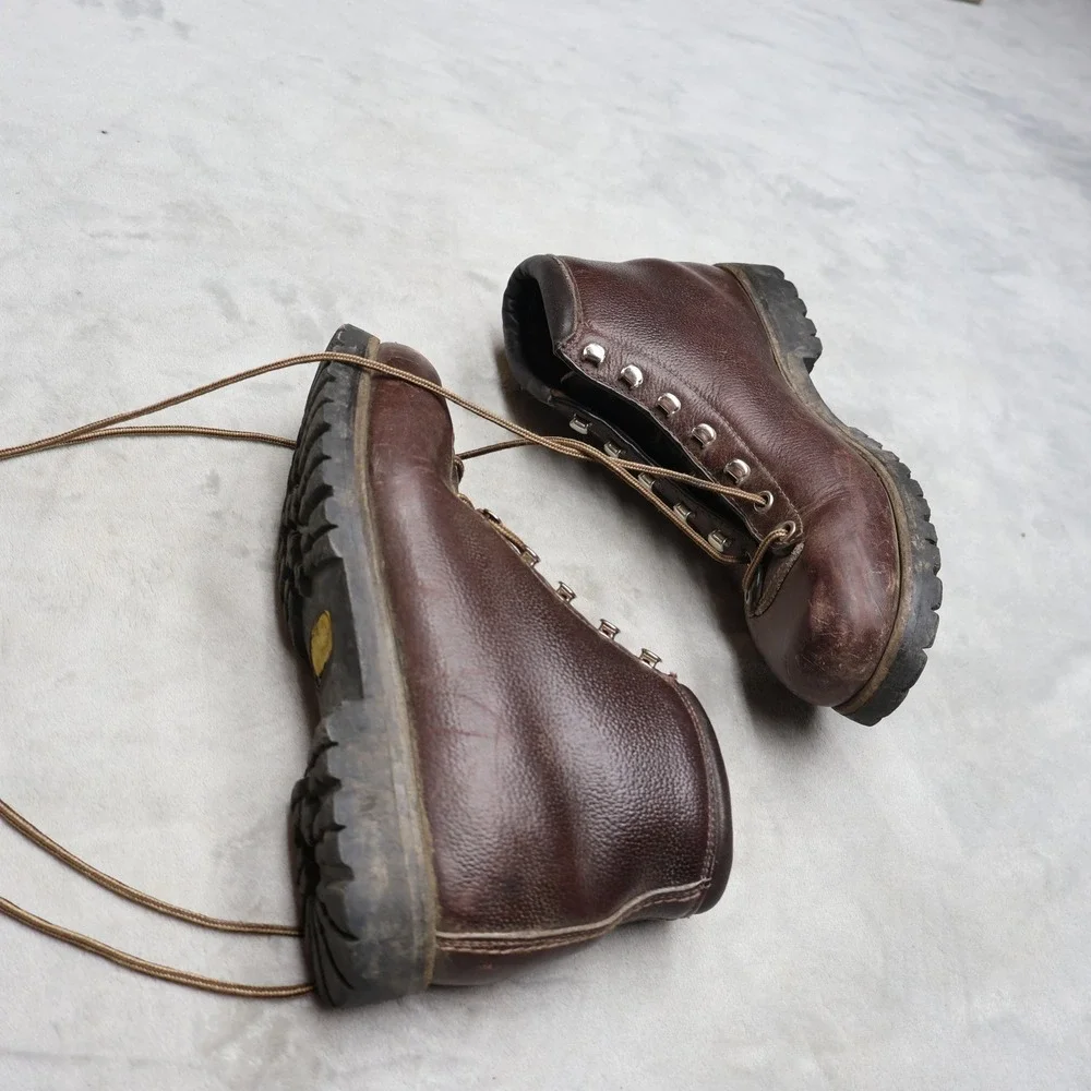 Fabiano Men? 8 Narrow Hiking‎ Boots Brown Leather Lug Lace Rugged Italy VTG RARE